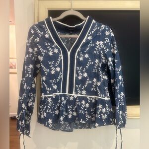 NWT: English Factory for Tuckernuck Blue Embroidered V-Neck top size Small